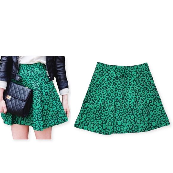 Banana Republic Skirt Womens 0 Petite High Waisted Green Leopard Jacquard Print - Picture 7 of 7